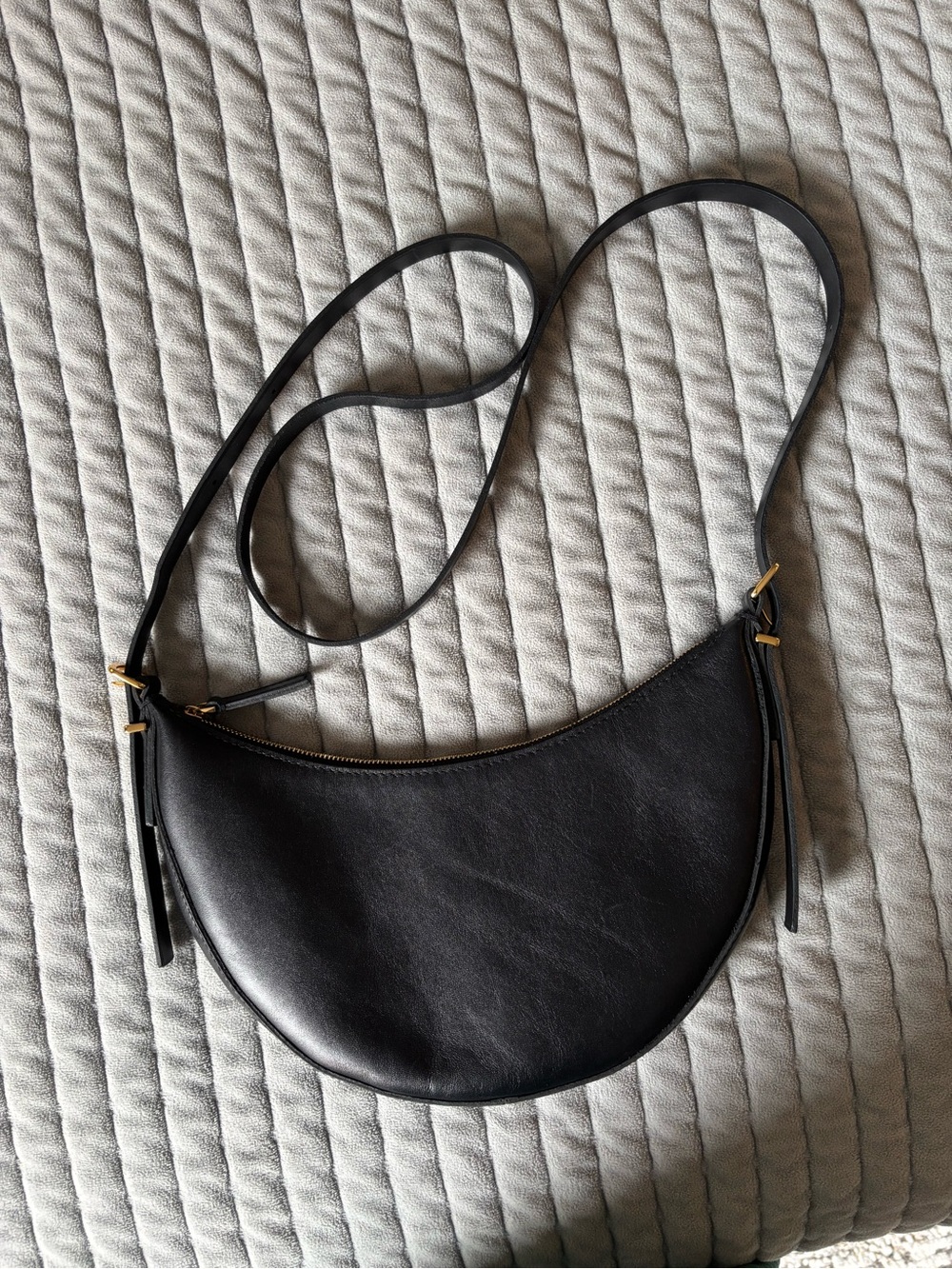 MADEWELL Black Leather Mini Crossbody (adjustable) with Gold Zipper